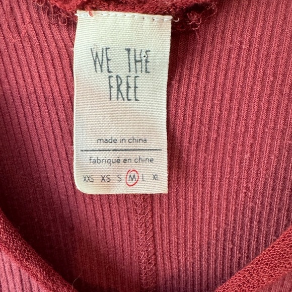 We The Free Peplum V Neck Ribbed Top Maroon Long Sleeve Raw Edges Detail - Picture 3 of 13